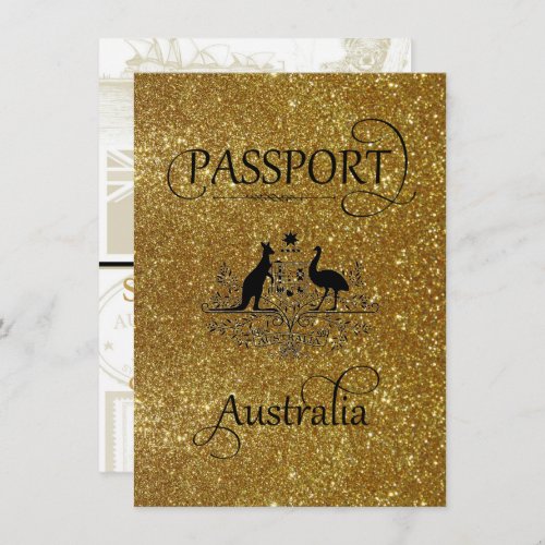 Gold Glitter Australia Passport Save the Date Card