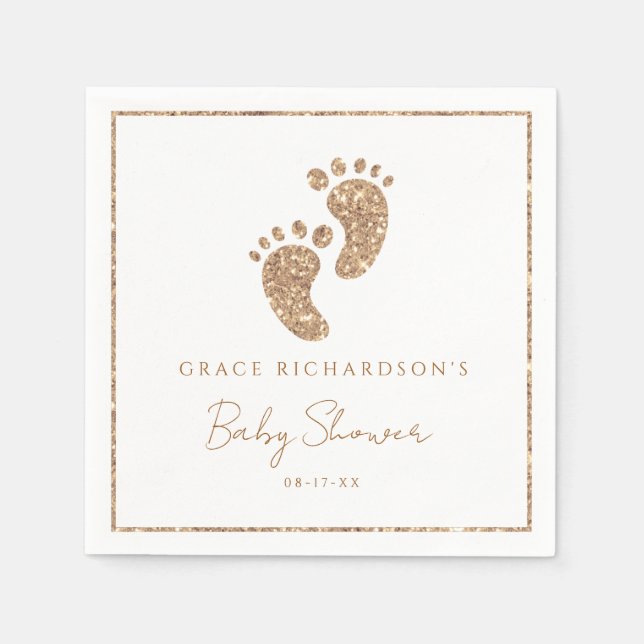 Gold Glitter Baby Feet Baby Shower Personalized  Napkins (Front)