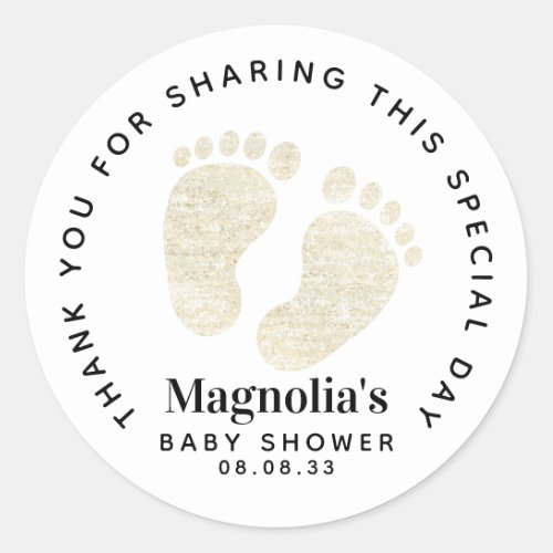 Gold Glitter Baby Feet Baby Shower Thank You Classic Round Sticker