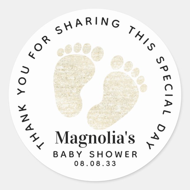 Gold Glitter Baby Feet Baby Shower Thank You Classic Round Sticker (Front)