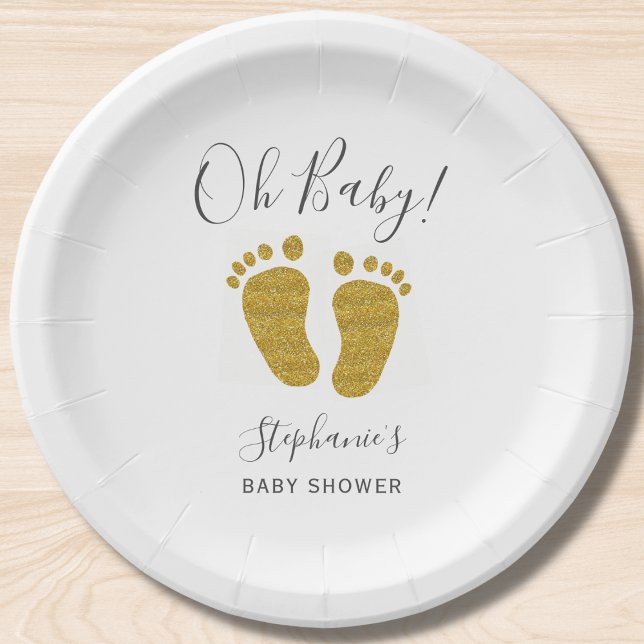 Gold Glitter Baby Feet Paper Plates (Creator Uploaded)