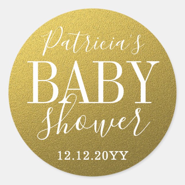 Gold Glitter Baby Shower Classic Round Sticker (Front)