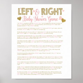 Gold Glitter Baby Shower Left Right Story Game Poster