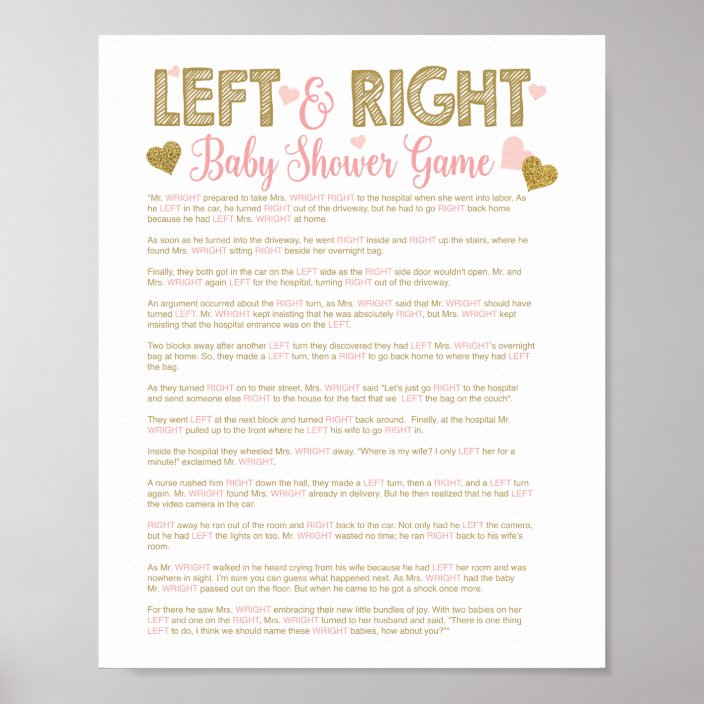 Gold Glitter Baby Shower Left Right Story Game Poster ...