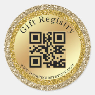 Gold Glitter Baby Shower Registry QR Code Modern Classic Round Sticker