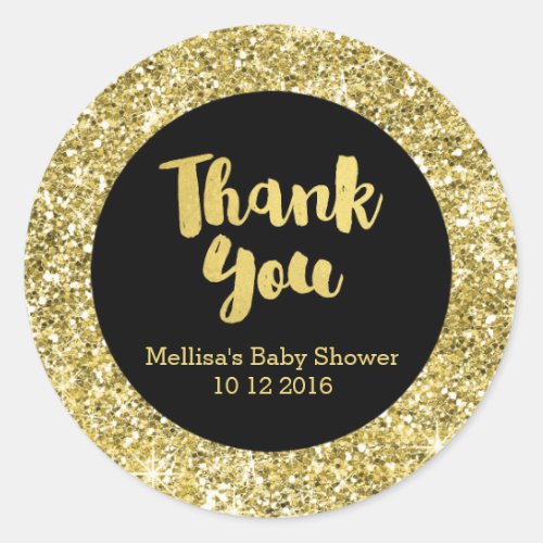 Gold Glitter Baby Shower Thank You Favor Sticker