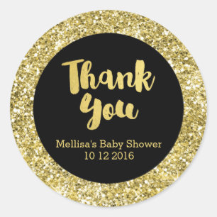 Gold Glitter Baby Shower Thank You Favor Sticker