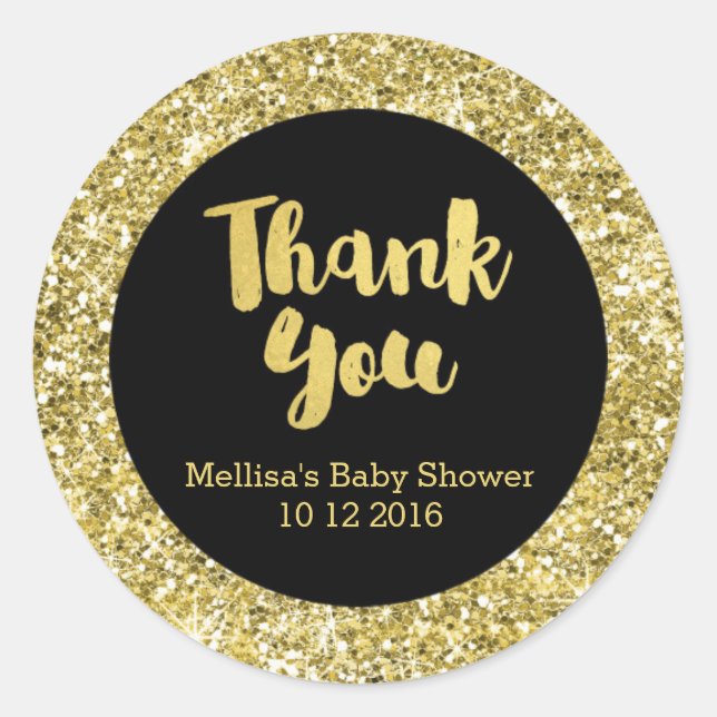 Gold Glitter Baby Shower Thank You Favor Sticker (Front)