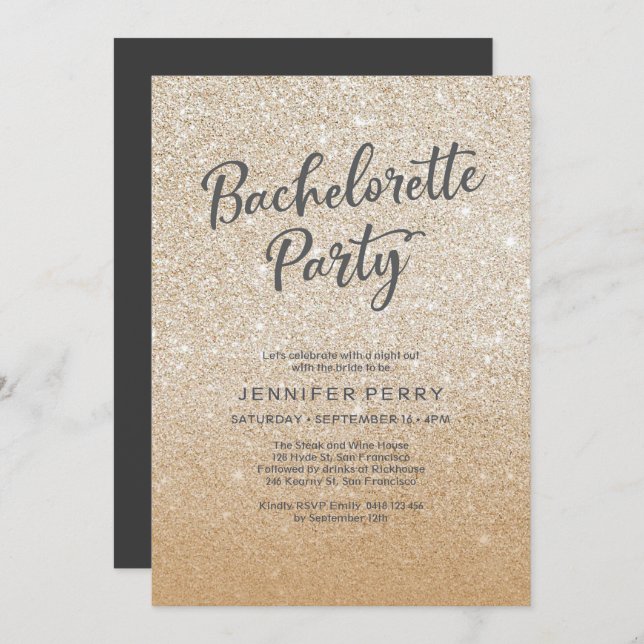 Gold glitter Bachelorette Party Invitation (Front/Back)