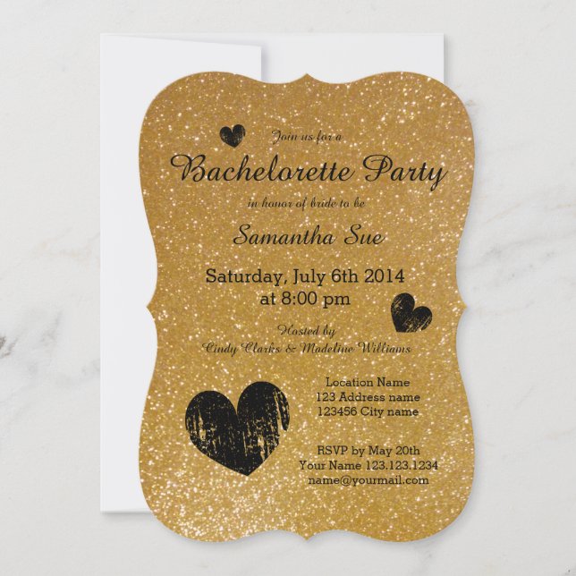 Gold glitter bachelorette party invitations (Front)