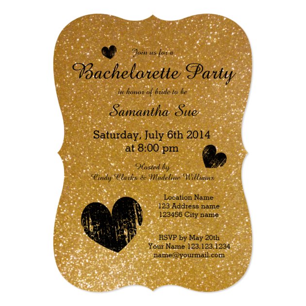 Gold Glitter Bachelorette Party Invitations