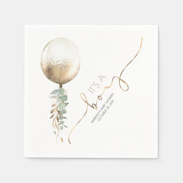 Gold Glitter Balloon Garland Elegant Baby Shower Napkins (Front)