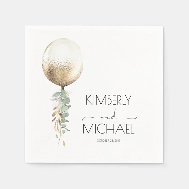 Gold Glitter Balloon Garland Elegant Wedding Napkins (Front)