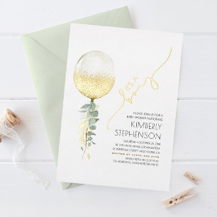 Gold Glitter Balloon Modern Baby Shower It's A Boy Foil Invitation