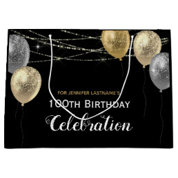 Gold Glitter Balloons 100th Birthday Party Large Gift Bag