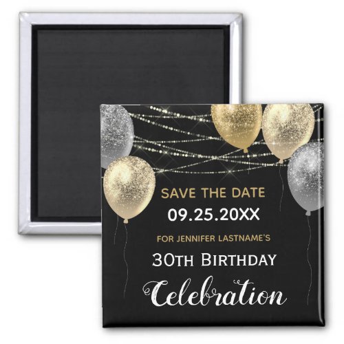 Gold Glitter Balloons 30th Birthday Save the Date Magnet