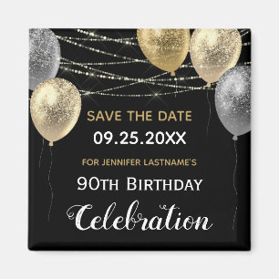 Gold Glitter Balloons 90th Birthday Save the Date Magnet