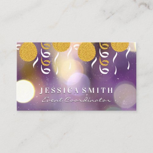 Gold Glitter Balloons and Confetti Business Card