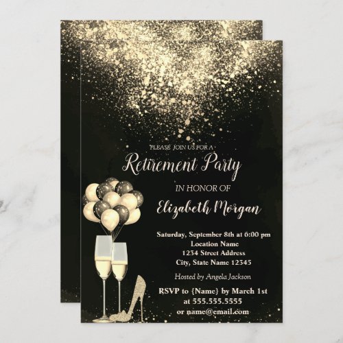 Gold GlitterBalloons Confetti Retirement Party Invitation