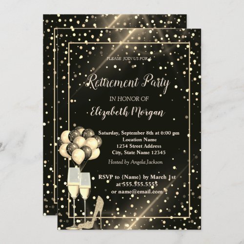 Gold GlitterBalloonsDots Retirement Party Invitation