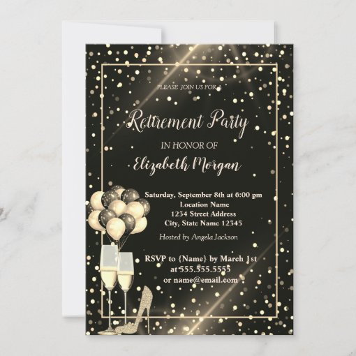 Gold Glitter,Balloons,Dots Retirement Party Invitation | Zazzle