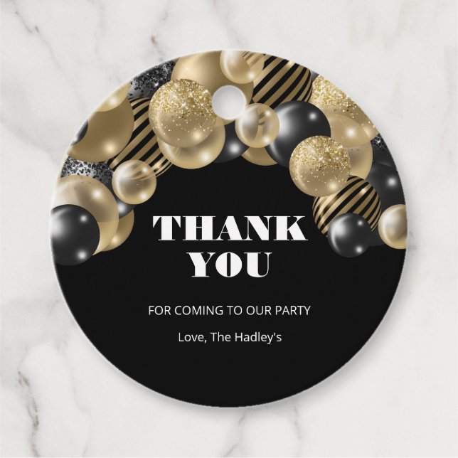 Gold Glitter Balloons Favor Tags (Front)