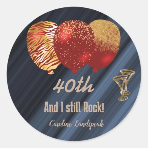 Gold Glitter Balloons  Gold Glasses 40th Birthday Classic Round Sticker