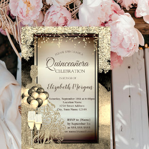 Gold Glitter,Balloons,High Heels Quinceanera Invitation
