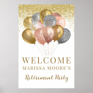 Gold Glitter Balloons Retirement Party Poster