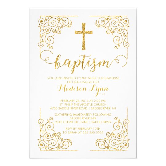 Gold Glitter Baptism Christening Cross Invitation | Zazzle.com