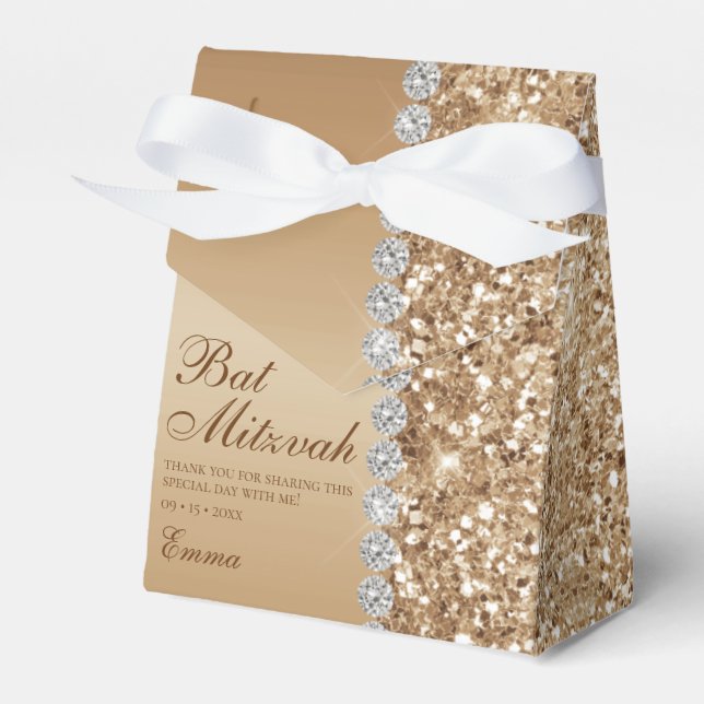 Gold Glitter Bat Mitzvah Favor Boxes (Front Side)