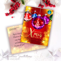 Gold Glitter Baubles Christmas Party Invitation Postcard