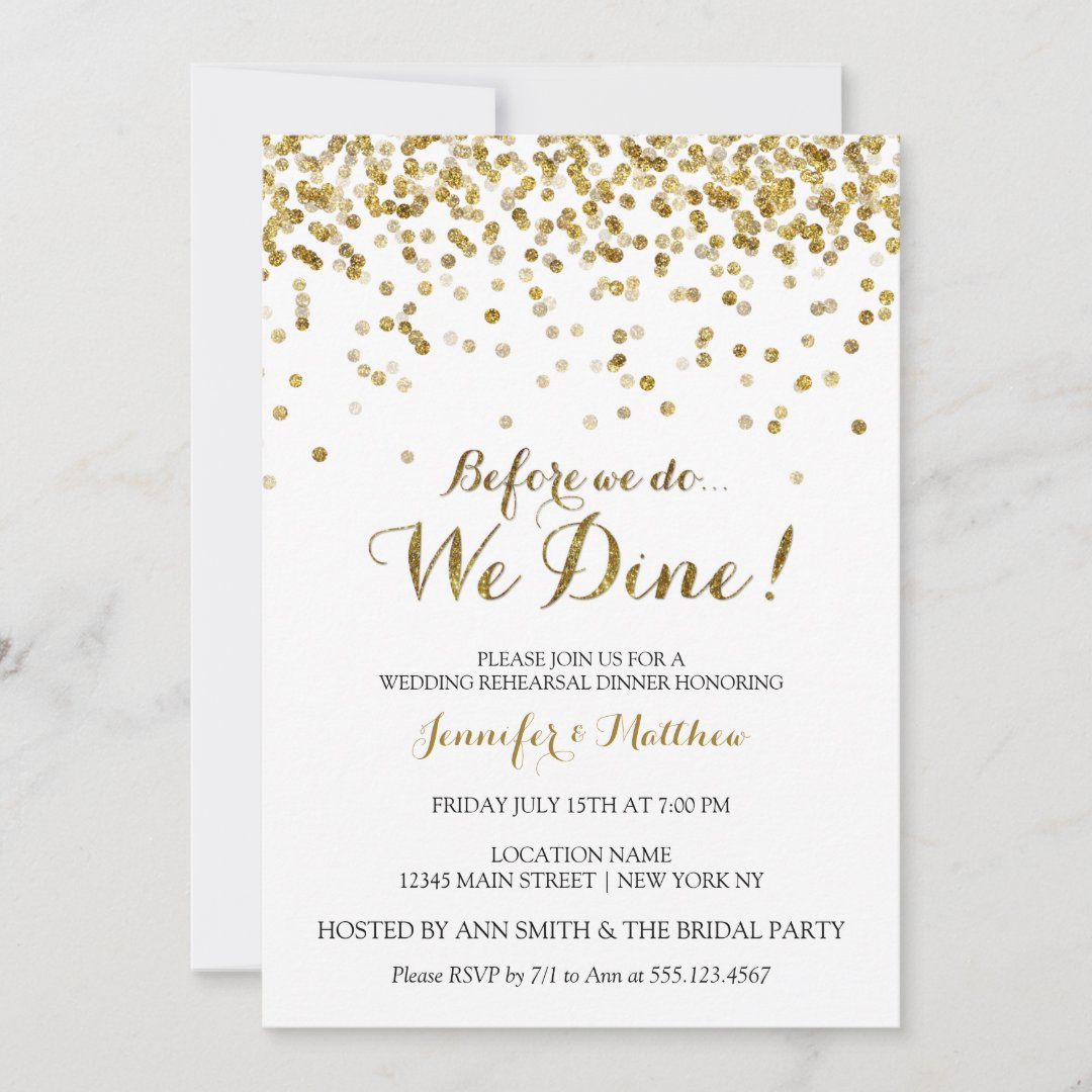 Gold Glitter Before We Do We Dine Rehearsal Dinner Invitation | Zazzle