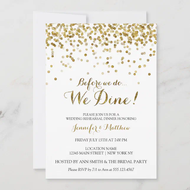 Gold Glitter Before We Do We Dine Rehearsal Dinner Invitation | Zazzle