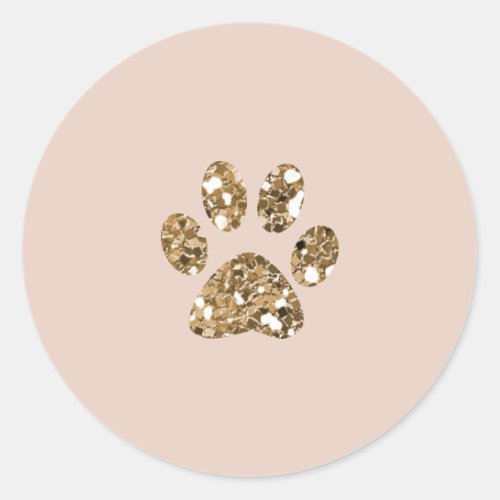 Gold Glitter Beige Blush Pet Paw Puppy Dog Party Classic Round Sticker