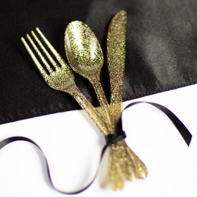 Gold Glitter Bella Plastic Cutlery (Front)