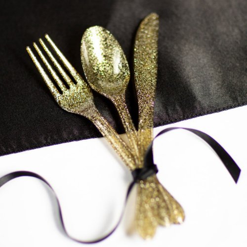 Gold Glitter Bella Plastic Cutlery