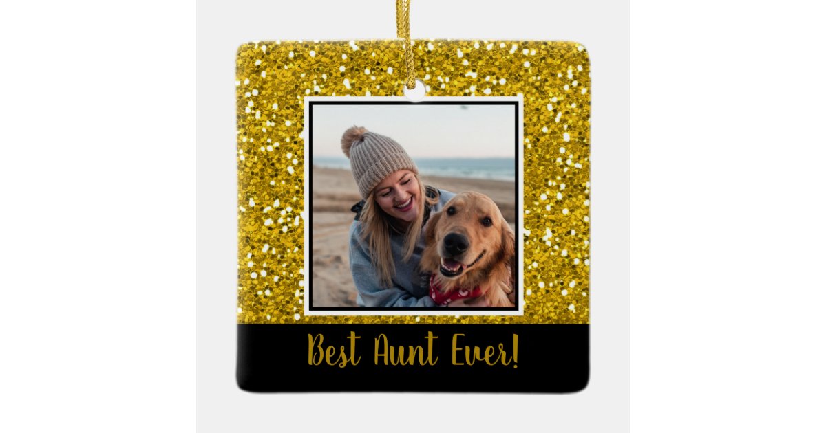Gold Glitter Best Aunt Ever Christmas Ceramic Ornament | Zazzle