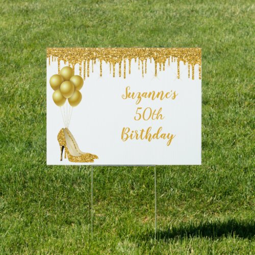Gold Glitter Birthday Balloon Personalized Custom Sign