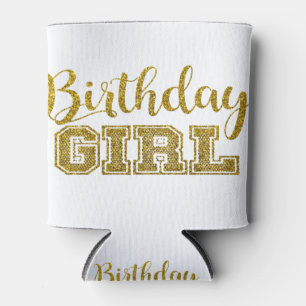Gold Glitter Birthday Girl Can Cooler