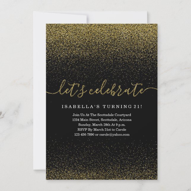 Gold Glitter Birthday Invitation (Front)
