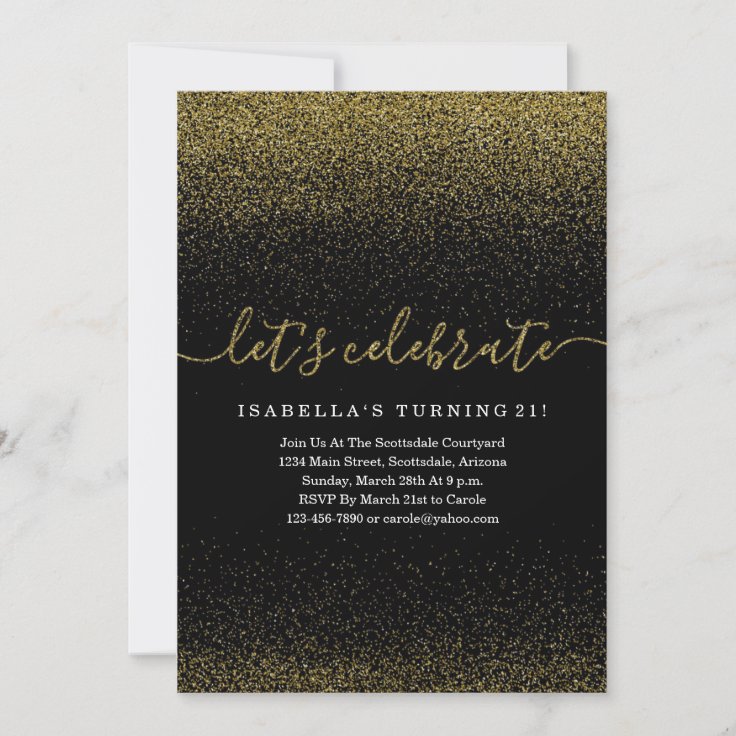 Gold Glitter Birthday Invitation | Zazzle