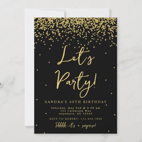 Gold Glitter Birthday Invitation 
