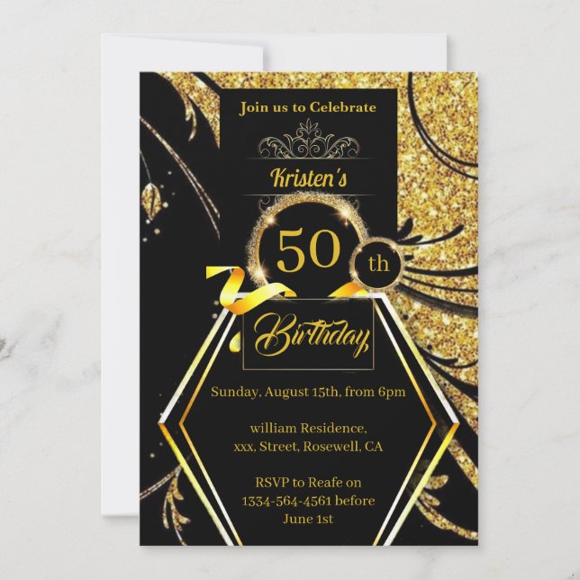 Gold Glitter Birthday Invitation (Front)