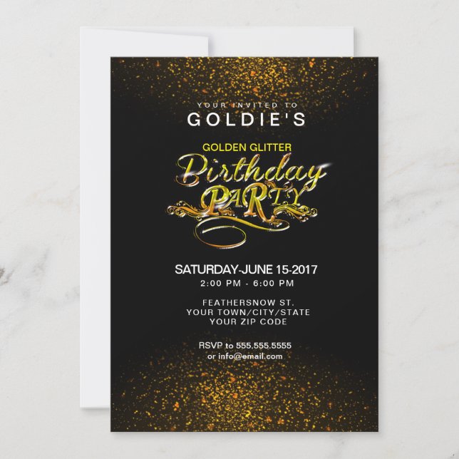 Gold Glitter Birthday Party Invitation (Front)