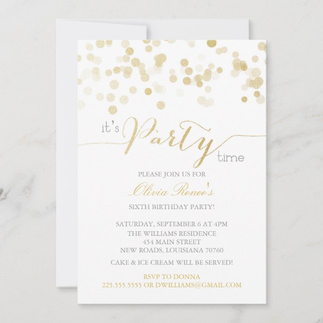 Gold Glitter Birthday Party Invitations (Front)