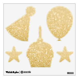 Gold Glitter Birthday Party Wall Decals