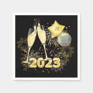 Gold Glitter Black 2023 New Year's Eve Party Napkins