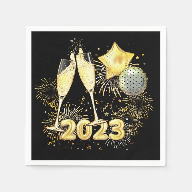 Gold Glitter Black 2023 New Year's Eve Party  Napkins (Front)