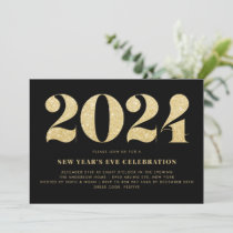 Gold Glitter Black 2024 New Year's Eve Party Invitation